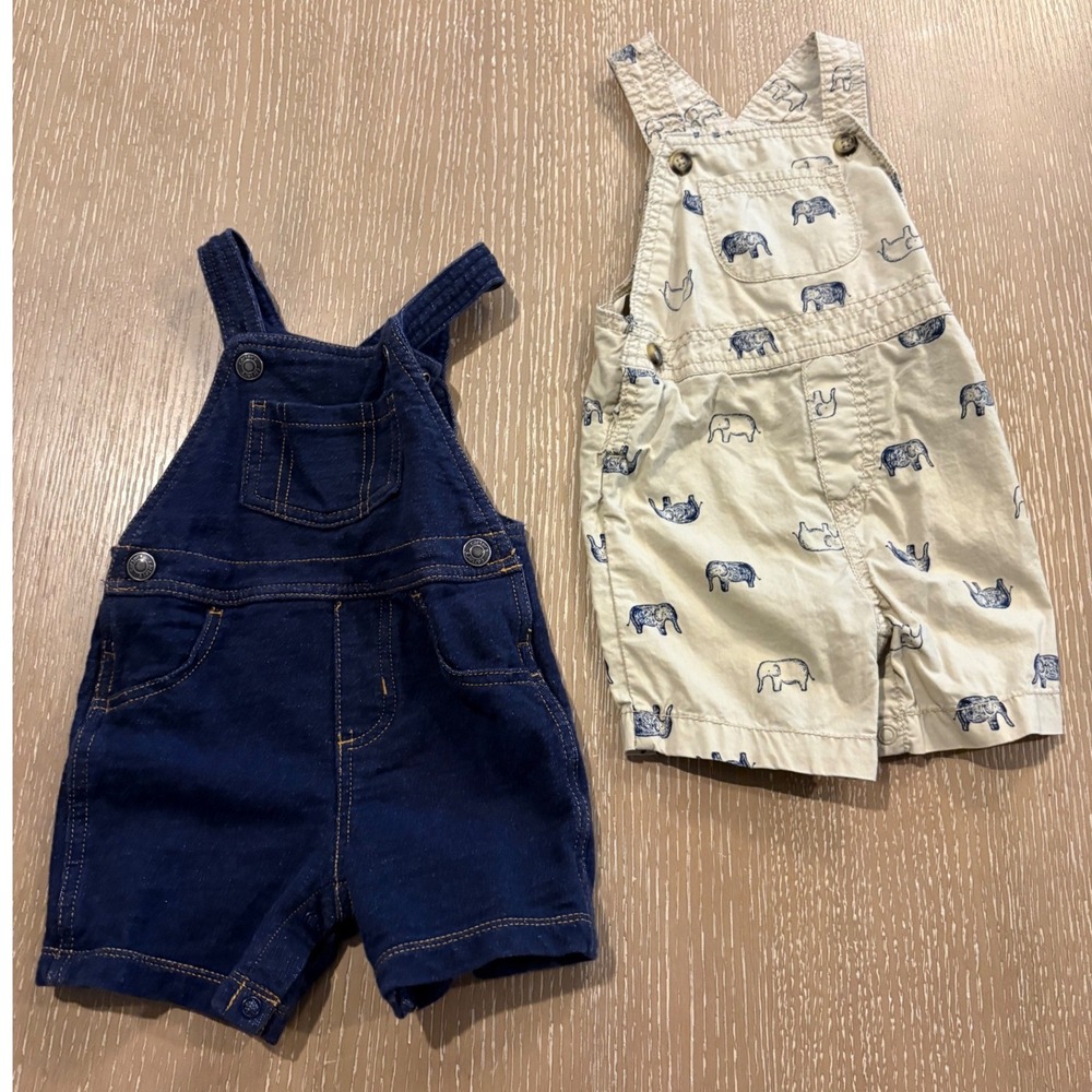 Carter's Baby Shortall Overalls Lot 12M Denim Elephant Romper Outfit EUC